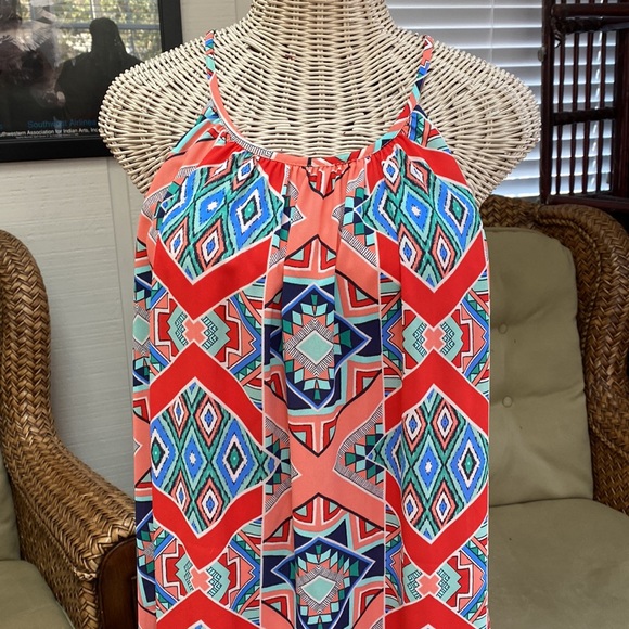 Silky lined southwest Aztec print style mini dress Size M - Picture 2 of 9